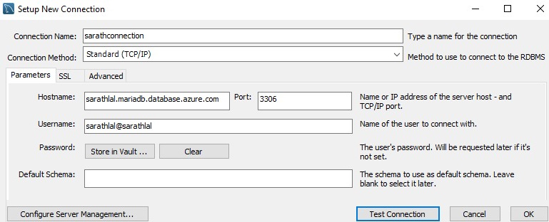 Setup new Connection-